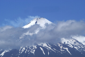 Pucon Chile with the majestic snow-capped volcano in the foreground