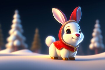 Obraz na płótnie Canvas white rabbit with red ribbon