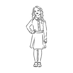 Schoolchildren go to school hand in hand. Sketch.