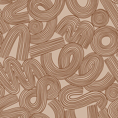 Noodles doodles, earth tone color abstract pattern - 573649810