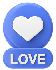 Love button. heart icon. 3D illustration.
