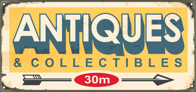 Antiques and collectibles vintage store sign design concept. Vector illustration.