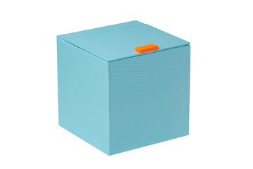 Obraz premium Gift box isolated. Closed blue cardboard box or kraft paper box with magnetic closure. Clipping path. Birthday, Valentine's Day, anniversary or other holiday.