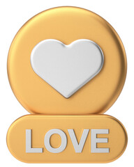 Love button. heart icon. 3D illustration.