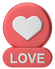 Love button. heart icon. 3D illustration.