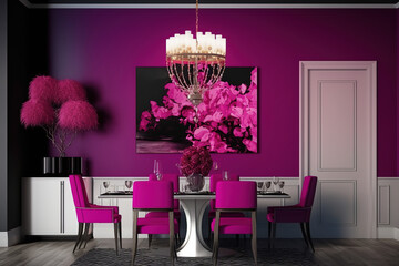 Bright viva magenta 2023 color dining room Generative AI