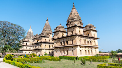 Orchha, India - Royal Chhatris or Cenotaphs are the historical monuments situated on the banks of River Betwa in Orchha