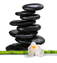 Balancing Pebbles with Flower and Bamboo