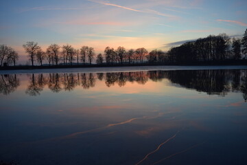 Sunset over Lake Hertha near Holzappel; Germany; Rhineland-Palatinate
