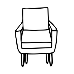 Retro armchair. Upholstered furniture for the house. Vector hand-drawn doodles. Clipart, logo, icon, sketch, template