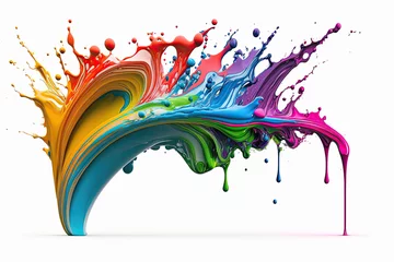 Keuken spatwand met foto Rainbow Liquid Paint Splash on a White Background (Generated with AI) © JJAVA