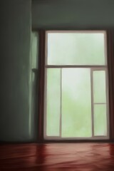 Oil painting artistic image of inside a house with a window raining calm - generative ai