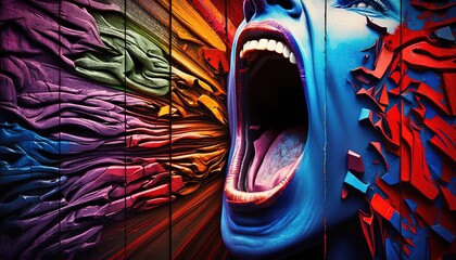 many human faces is screaming out loud, idea for bad mental health, depression and pain in your soul, Generative Ai	
