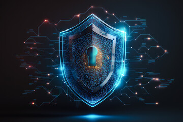 Cyber security network and digital padlock, generative ai background