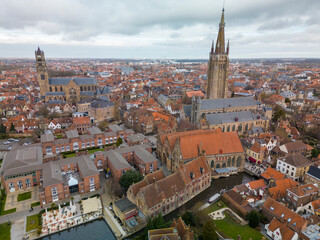 Fototapeta na wymiar Old City of Bruges from the air, West Flanders, Belgium