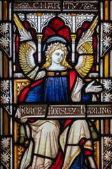 Obraz na płótnie Canvas Grace Darling stained glass windows memorial. Inside St Aidan's Church in Bamburgh, Northumberland, UK