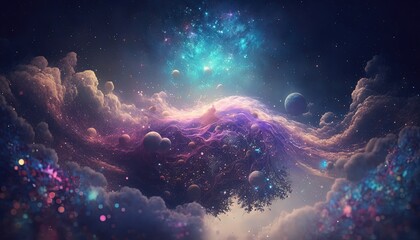 Obraz na płótnie Canvas abstract background of dreamy fantasy glitter glow cloud, Generative Ai