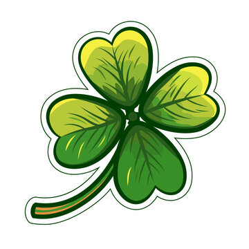Cloverleaf stalk in the form of a sticker. Green clover leaf on a white background. Vector illustration