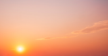 Orange Sunrise Sky with colorful Golden Sunlight in the morning, Beautiful nature background