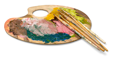 Artist's palette and art paint brushes - obrazy, fototapety, plakaty