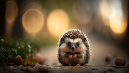 Cute Hedgehog With Bokeh Light