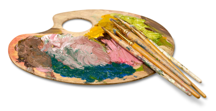 Artist's palette and art paint brushes