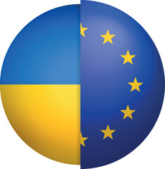 round flag icon EU Europe Union and UA Ukraine 