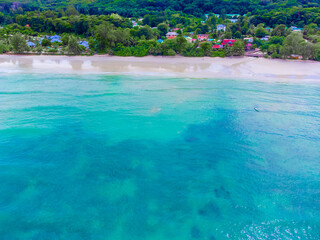 Aerial view of Anse Volbert beach in Cote d'Or