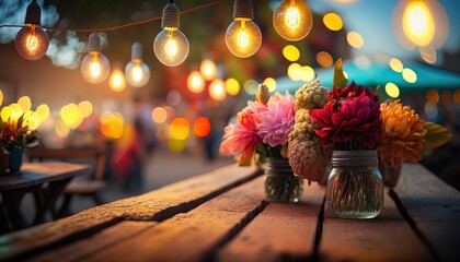 night market festival light, idea for summer festive vacation holiday background with copy space, Generative Ai	
