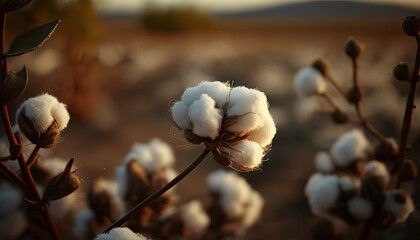 close up ripe cotton with white fiber grow on plantation, Generative Ai - obrazy, fototapety, plakaty