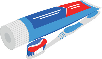 Toothbrush and closed tube of toothpaste, vector illustration