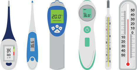 Variety of medical thermometers, vector illustration