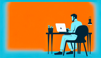 businessman marketer working at the computer in the office, flat illustration of programmer, business analyst, designer, manager Generative AI