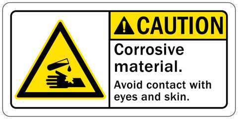 Corrosive material hazard sign and labels avoid contact with eyes and skin