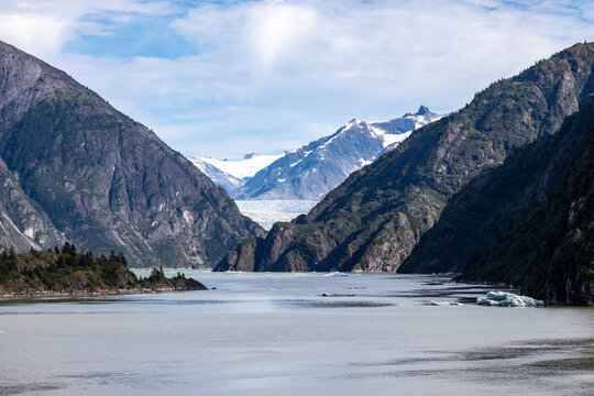 Tracy Arm Fjord near Juneau, Alaska with the South Sawyer glacier in the distance.