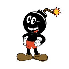 Happy Retro Cartoon Bomb Mascot
