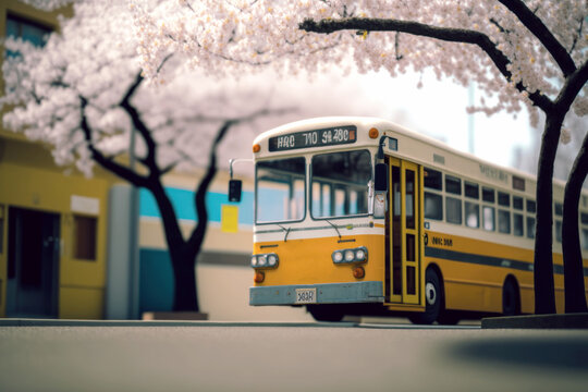 Sakura and school bus, Generative AI