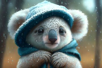 Obraz na płótnie Canvas Cute Baby Koala Wearing A Hat, Generative Ai