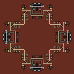 Ethnic pattern or frame with geometrical Nazca textile motifs. Native American indigenous design of pre Columbian Peru.