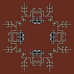 Ethnic pattern or frame with geometrical Nazca textile motifs. Native American indigenous design of pre Columbian Peru.