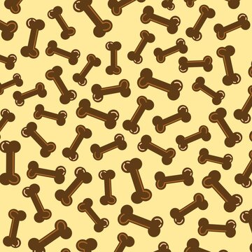 Pattern illustration with bones for your dog. Bones on yellow background. Snacks for animals.