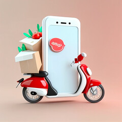 render online food order delivery on mobile illustration with scooter. created using Generative All Technology