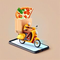 render online food order delivery on mobile illustration with scooter. created using Generative All Technology