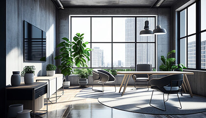 Fototapeta na wymiar Home office cabinet living room interior concept Generative AI