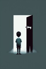 Fototapeta premium He was diagnosed with Selective Mutism, struggling to speak in social situations. AI generation.