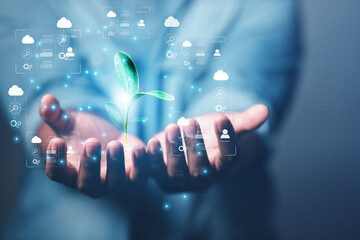 business growth concept marketing payment online shopping and customer network connection icon
