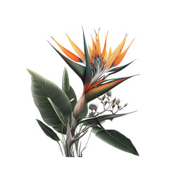 Bird Of Paradise Flower Illustration, Transparent Background, PNG, Generative AI