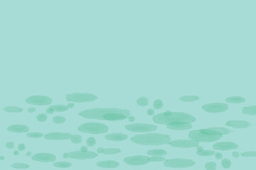 Green watercolor spots with copy space on blue background. Hand-drawn vector illustration.