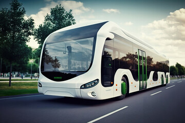 Fototapeta na wymiar futuristic green energy eco-friendly electric bus, generative ai