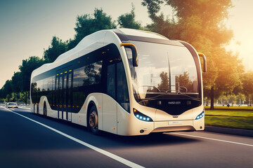 Obraz premium futuristic green energy eco-friendly electric bus, generative ai